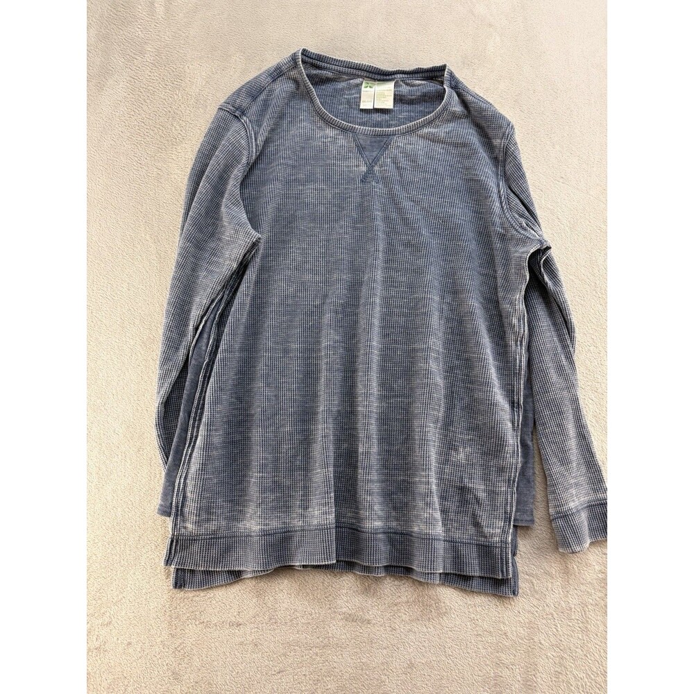 Green Tea Waffle Knit Thermal Shirt Womens XXL Gray Long Sleeve Crew Neck